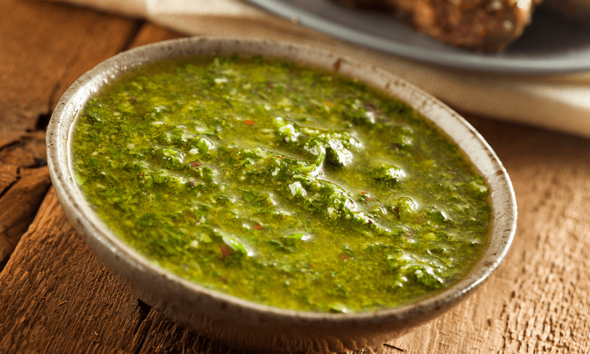 homemade green chimichurru spicy sauce