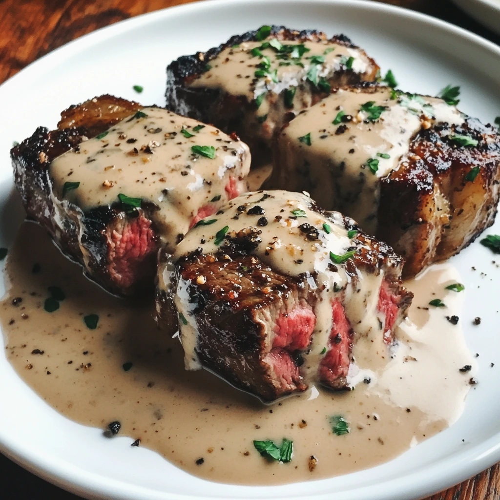 Steak with Garlic Cream Sauce