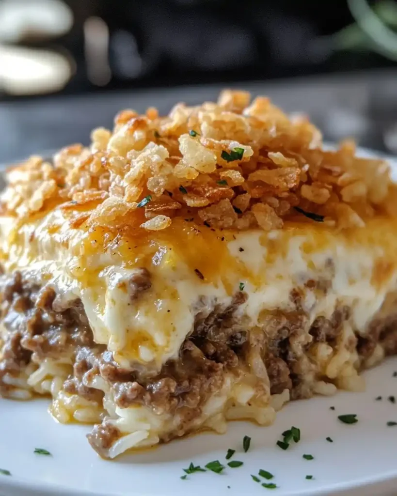 French Onion Ground Beef and Rice Casserole