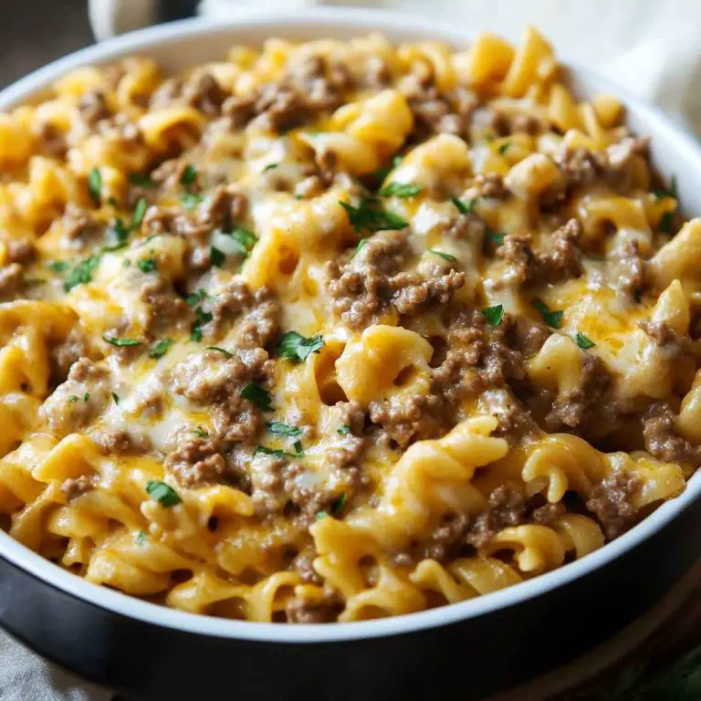 Cheesy Ground Beef Stroganoff Pasta Casserole