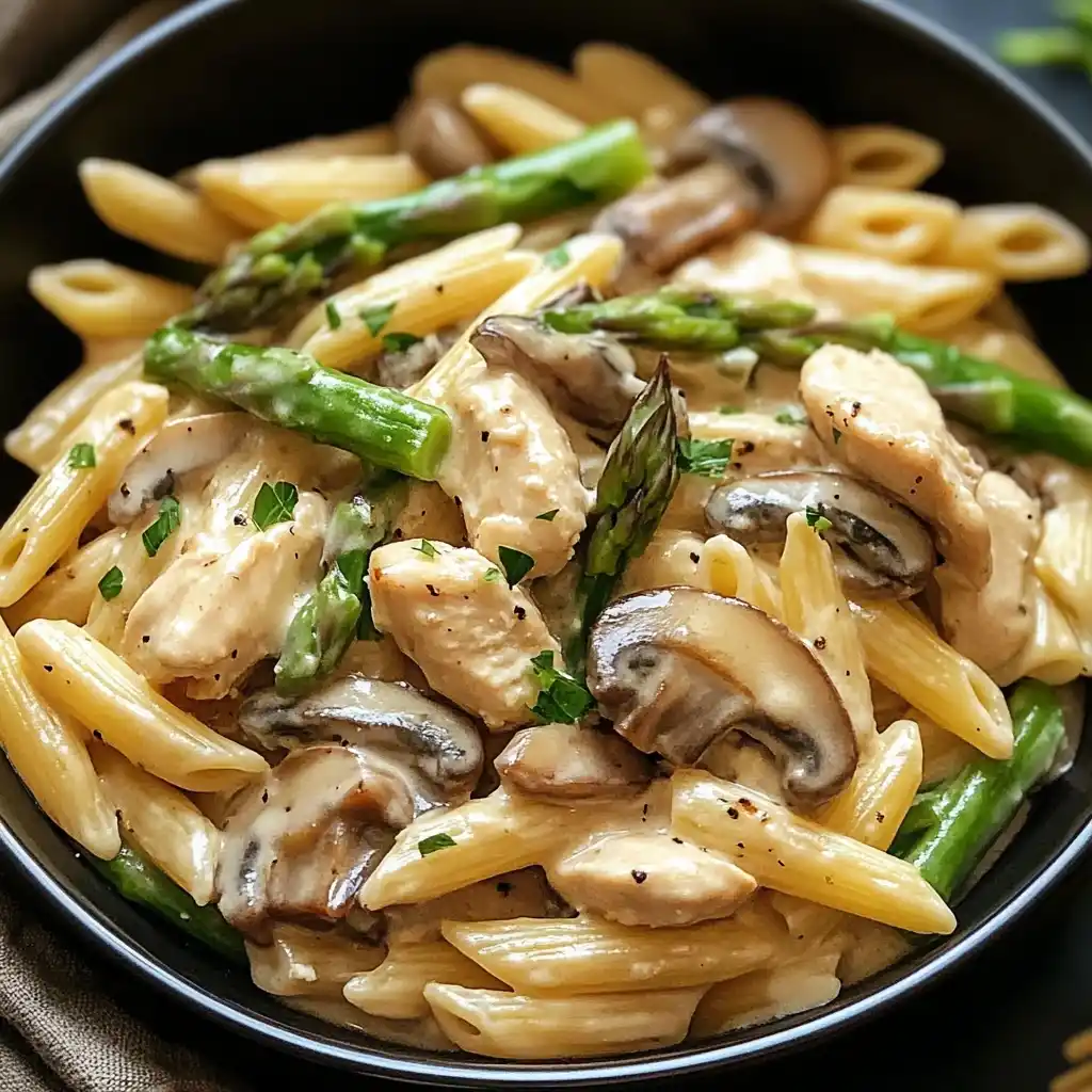 Creamy Mushroom and Asparagus Chicken Penne