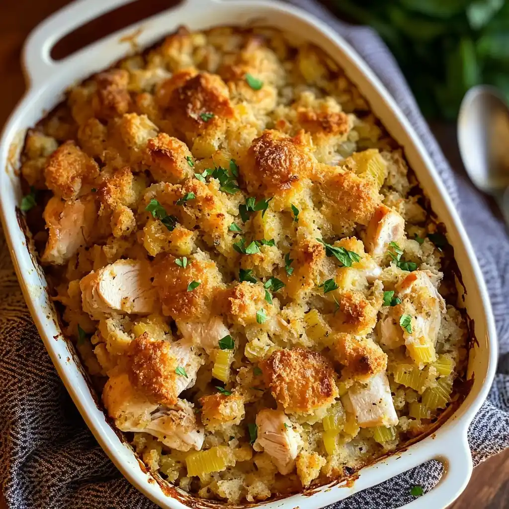 easy Dolly’s Chicken and Stuffing Casserole.