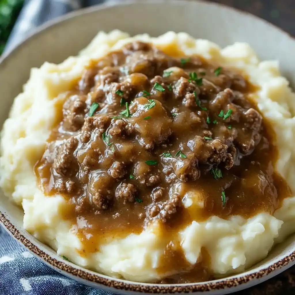 Ground Beef and Gravy Over Mashed Potatoes RECIPE