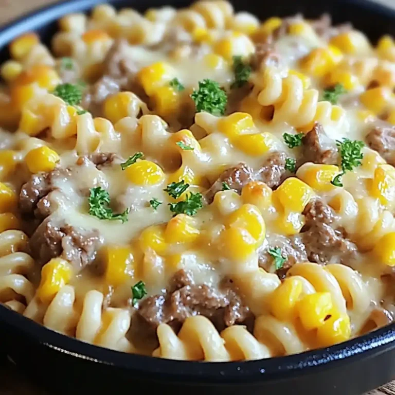 LOADED CHEDDAR RANCH BEEF AND SWEET CORN ROTINI BAKE