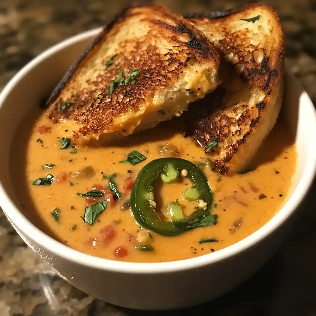 EASY Spicy Jalapeño Popper Soup with Grilled Cheese Dippers