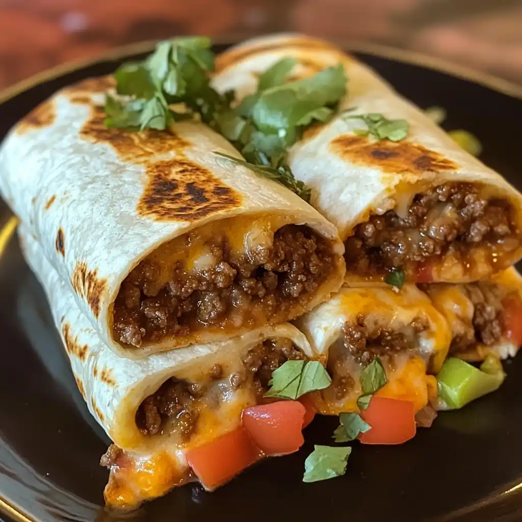easy Stuffed Ground Beef Burritos with Creamy Spicy Sauce