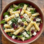 Spinach pasta salad with feta and cranberries