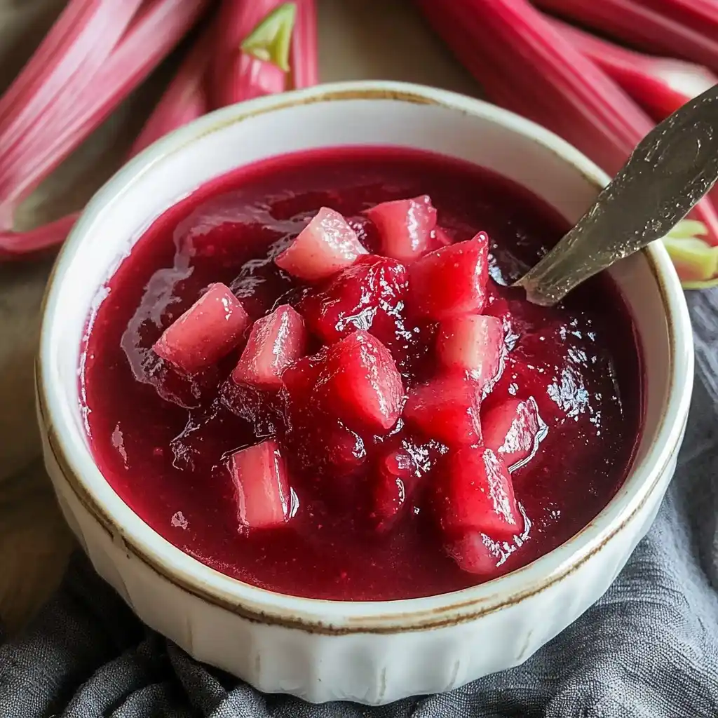 this homemade rhubarb sauce recipe is perfect for topping desserts, breakfast dishes, and more. Easy, delicious, and freezer-friendly