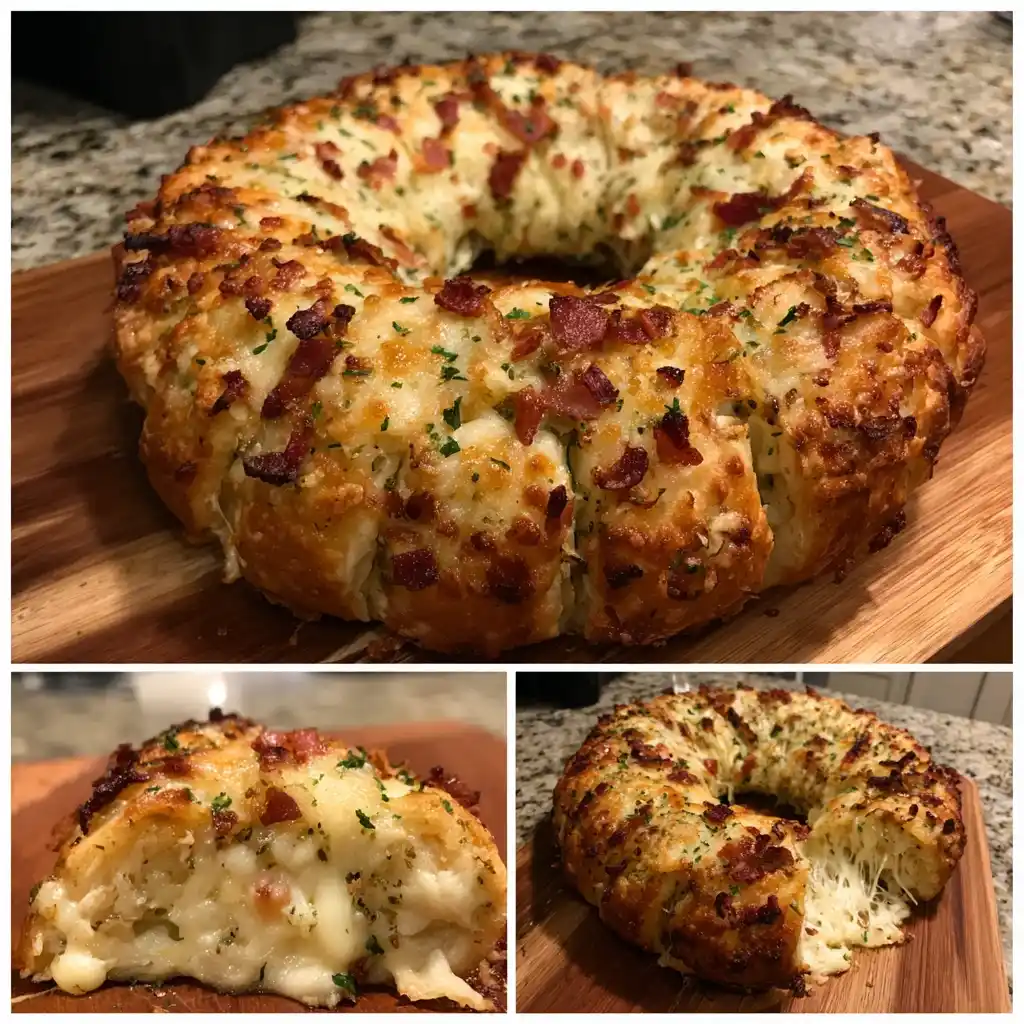 Cheesy Bacon Stuffed Garlic Bread Wreath recipe