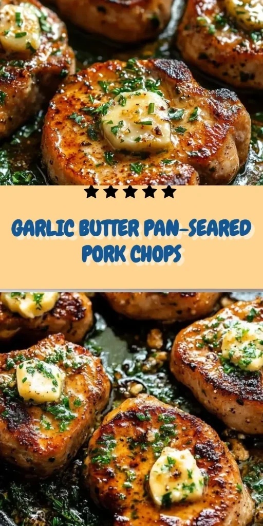 Delicious garlic butter pan-seared pork chops on a plate