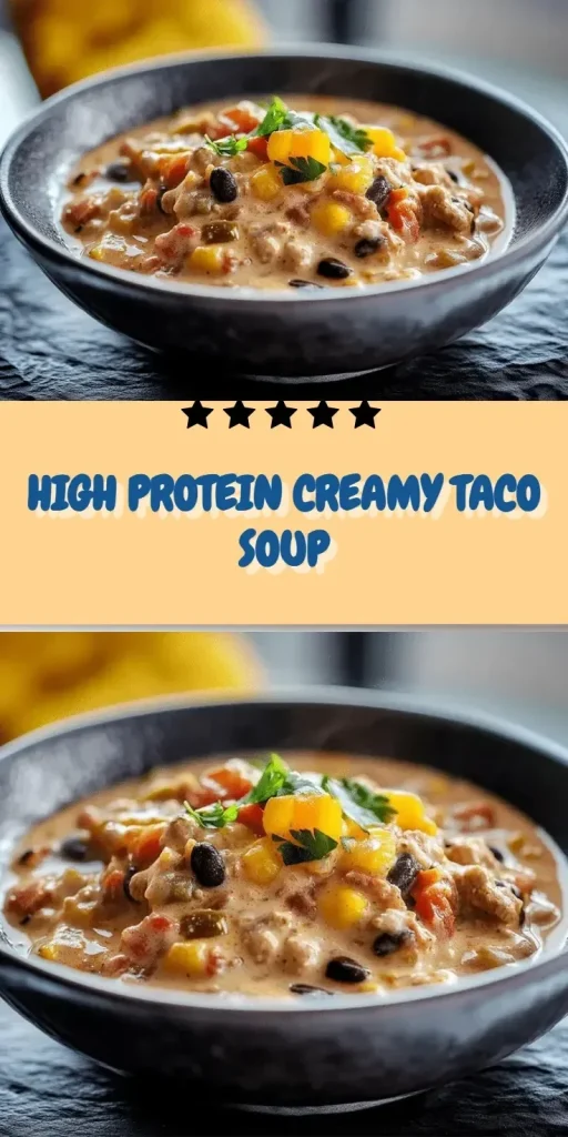 Bowl of high protein creamy taco soup garnished with cilantro and avocado