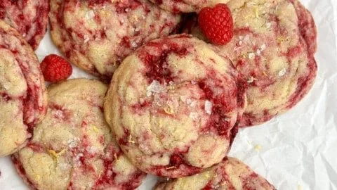 Freshly baked Lemon Raspberry Cookies on a plate