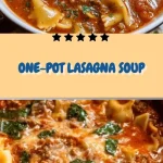 A bowl of delicious one-pot lasagna soup topped with fresh herbs and cheese.