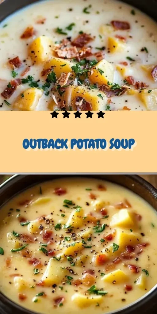 Delicious bowl of Outback potato soup garnished with chives and crispy bacon