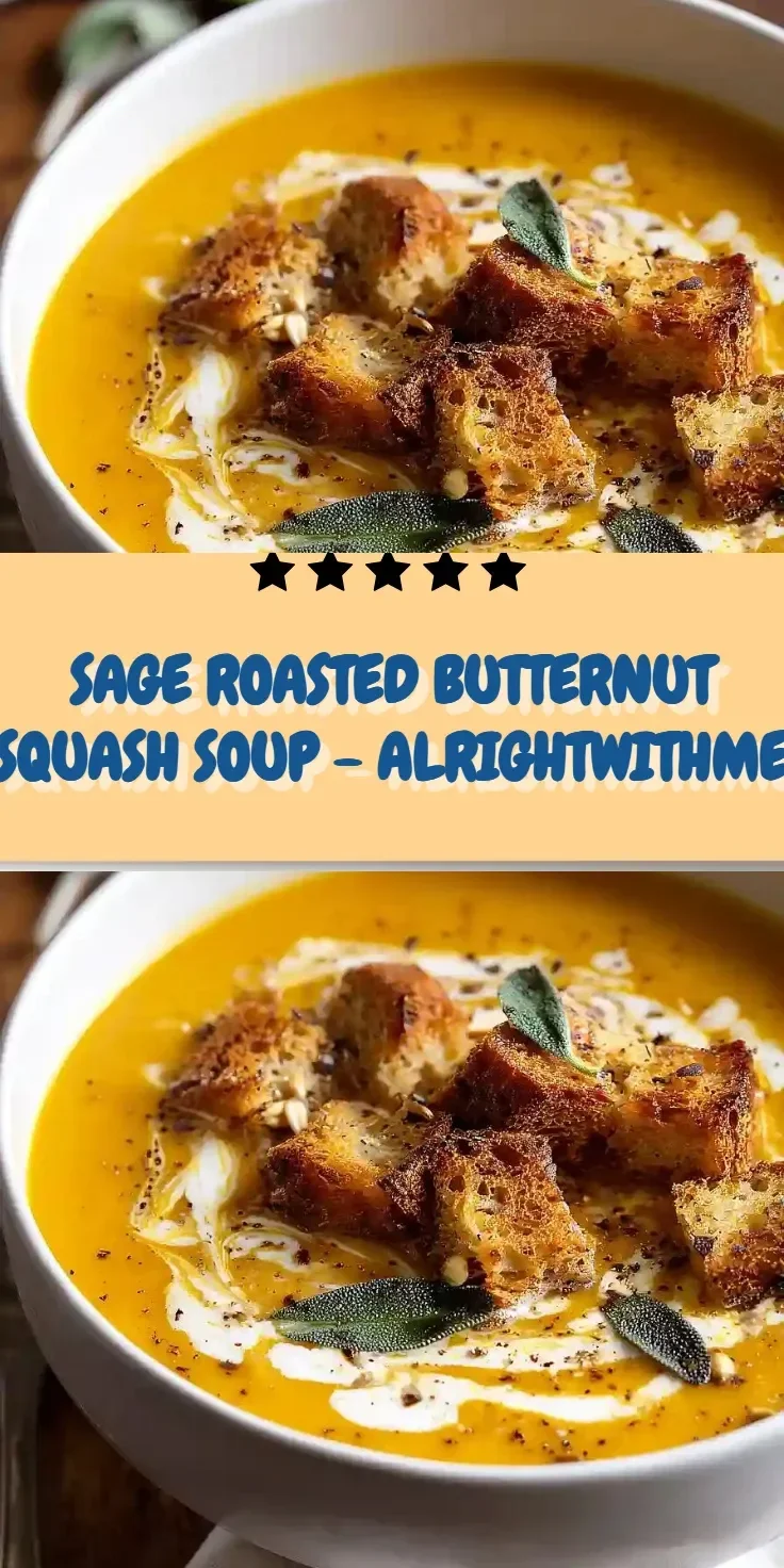 Bowl of sage roasted butternut squash soup garnished with herbs