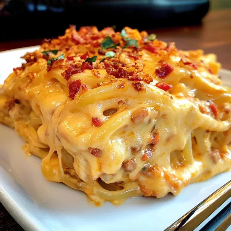 Delicious Spicy Southern Cheesy Chicken Spaghetti Casserole topped with melted cheese