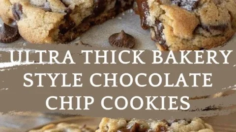 Ultra thick chocolate chip cookies with crispy edges and gooey chocolate centers