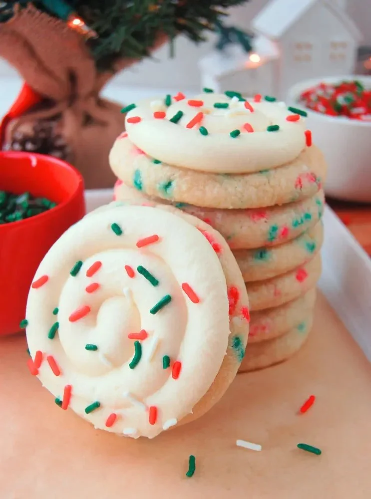 Delicious Christmas sugar cookies decorated with colorful icing and sprinkles