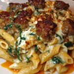 Delicious Creamy Garlic Butter Beef Penne with Sausage & Spinach