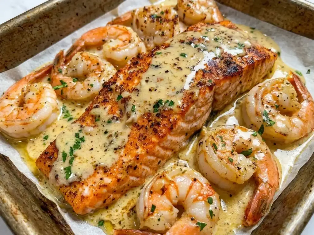Creamy Garlic Butter Salmon & Shrimp Recipe