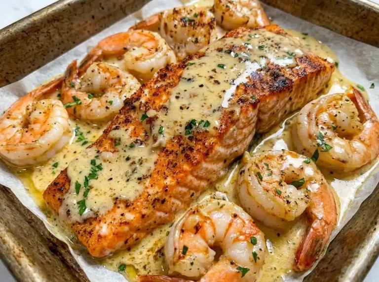 Creamy Garlic Butter Salmon & Shrimp Recipe