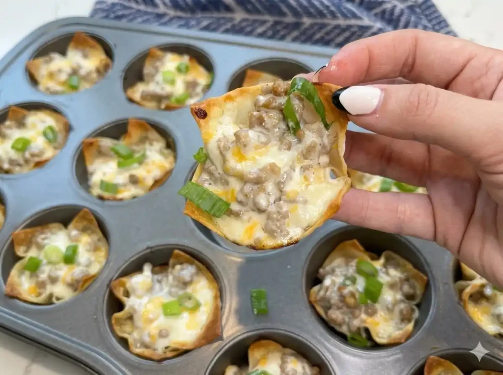 Sausage and Cheese Wonton Cups